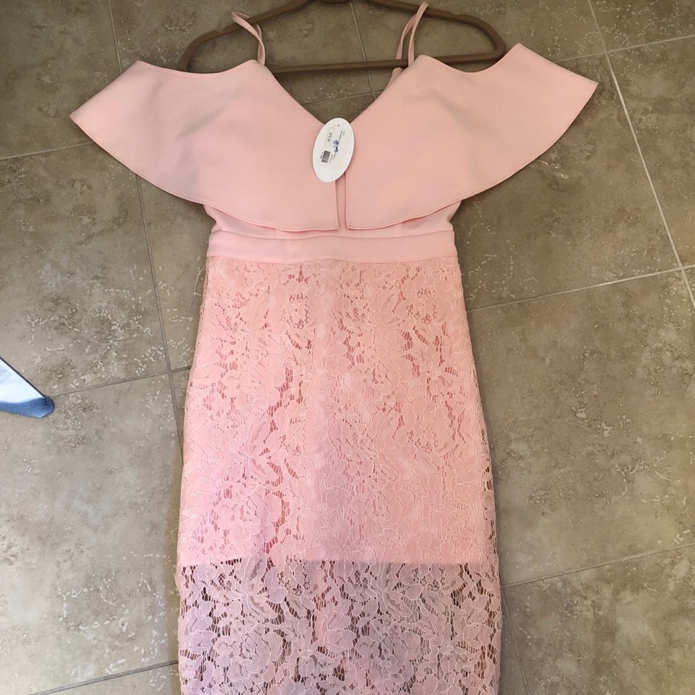 Pink Lace Midi-Dress - S